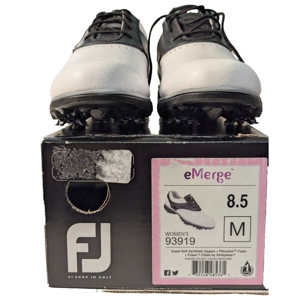FootJoy eMerge Womens Golf Shoes Size 8.5 M White Black Cleated Saddle 93919 NWB